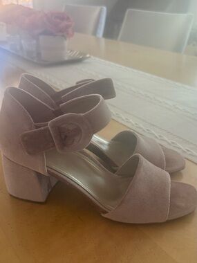 Vionic Chardonnay Dusty Rose velvet Block Heel Sandals